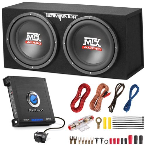 MTX - TNE212D 12" 1200W Dual Loaded Car Subwoofers Box & Planet 1500W Amp with Kit - Black-Front_Standard 