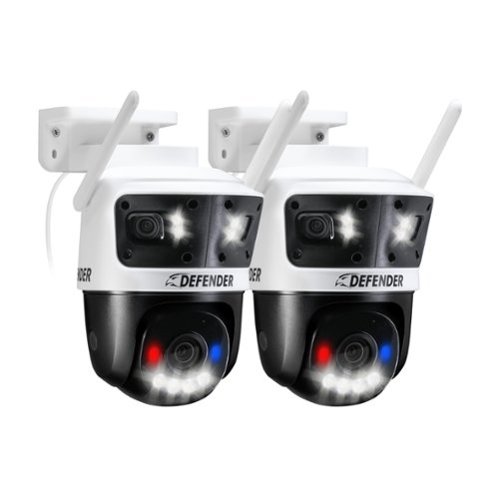 Defender - AI 3K+ Guard Tri-Lens PTZ WIFI Plug-in Security Camera, 360° Tracking, AI Detection, Works w/ Guard App, 2 Pack - white