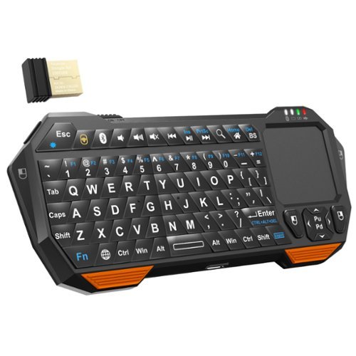 Fosmon - Mini Keyboard with Touchpad, Mini Bluetooth Wireless Keyboard, Rechargeable QWERTY Keyboard Controller Backlit - Black-Front_Standard 