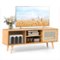 Costway - Modern TV Stand Entertainment Center Media Console w/Rattan Glass Sliding Doors - Natural-Front_Standard