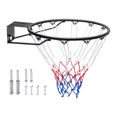 VEVOR - Basketball Rim, Wall Door Mounted Basketball Hoop, Heavy Duty Q235 Basketball Flex Rim Goal Replacement with Net - Black-Front_Standard 