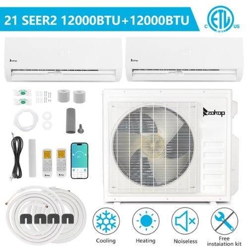 Winado - 27000 BTU 21 SEER2 Dual Zone AC Ductless Mini Split Air Conditioner & Heat Pump (12K+12K) - White-Front_Standard 