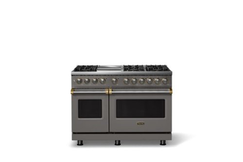 Viking - Pro 5 Series 7.3 Cu. Ft. Freestanding Sealed 6B Dual Fuel Convection Range/Griddle - Damascus Gray w. Brushed Brass Trim - Damascus Gray