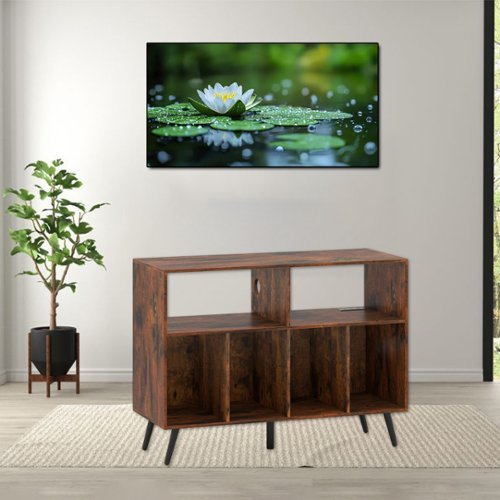 Hivvago - Music Player Cabinet with Charging Ports and Open Display Storage - Rustic Brown-Front_Standard 