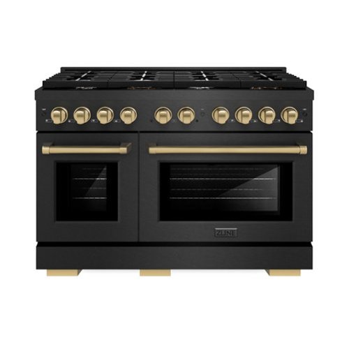 ZLINE - Autograph 48 in. 6.7 cu. Ft. Double Oven Freestanding Gas Range in Black Satin Stainless Steel and Bronze Accents - Black Satin Stainless Steel