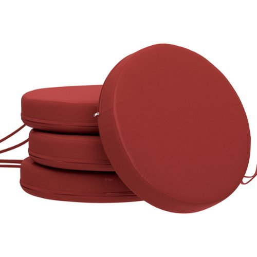 Outsunny - Chair Cushions Set of 4 Round Seat Cushions for Dining Bistro Chairs Machine Washable, 15" x 15" x 3" - Wine Red-Front_Standard 