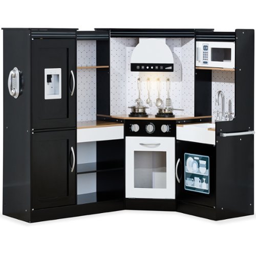 Best Choice Products - Pretend Play Corner Kitchen, Interactive Wooden Kids Set w/ Lights & Sounds - Black-Front_Standard 