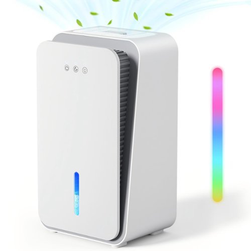 Teendow - Portable Dehumidifier for Basement & Home, Up to 1000 Sq.Ft, Drain Hose, Aromatherapy, 7-Color Light, Quiet Mode - White-Front_Standard 