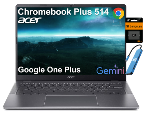 Acer - Chromebook Plus 514 14" FHD+ Touchscreen Laptop - Intel Core 3 - 8GB RAM - 512GB+128GB SD - Backlit - Chrome OS - Arctic Grey-Front_Standard 