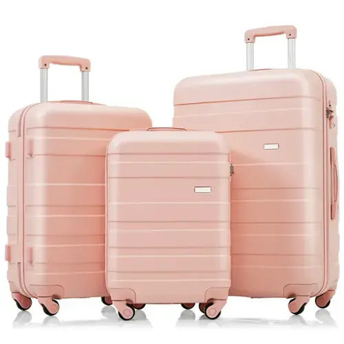 Front. Ecooso - ABS Hardshell Luggage Sets 3 Piece Spinner Suitcases，TSA Lock, Lightweight Durable Hardside Travel Set 20/24/28 Inch - Pink.