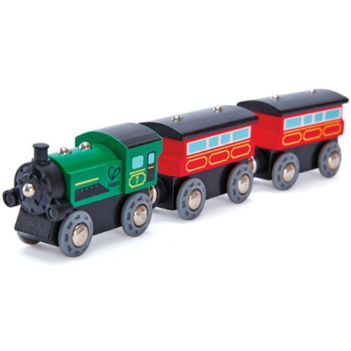 Hape - Hape: Steam-Era Passenger Train - Green & Red - 3pc Wooden Locomotive Toy, Age 3+