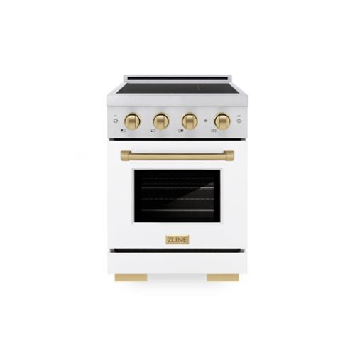ZLINE - Autograph 24 in. 3.2 cu. ft. Paramount Freestanding Induction Range in Satin Steel with Bronze Accents & White Door - White Matte