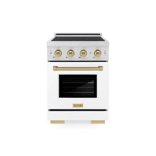 Front. ZLINE - Autograph 24 in. 3.2 cu. ft. Paramount Freestanding Induction Range in Satin Steel with Bronze Accents & White Door - White Matte.