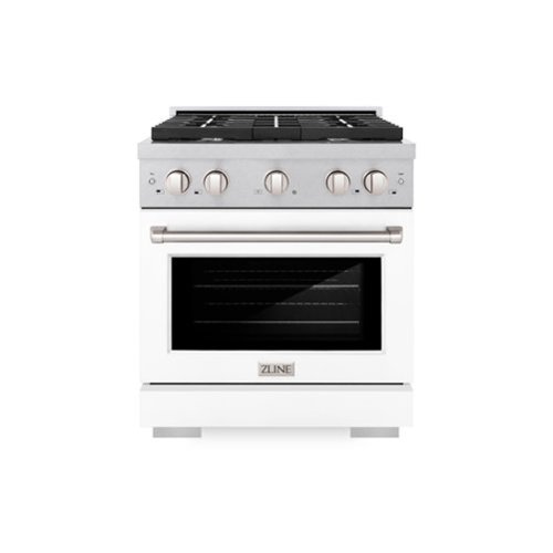 ZLINE - 30 in. Paramount Dual Fuel Satin Steel Range with 4 Burners (SDRS-WM-30) - Stain Steel/White Matte