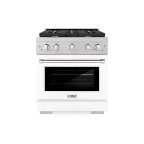 Front. ZLINE - ZLINE 30 in. Paramount Dual Fuel Satin Steel Range with 4 Burners (SDRS-WM-30) - Stain Steel/White Matte.
