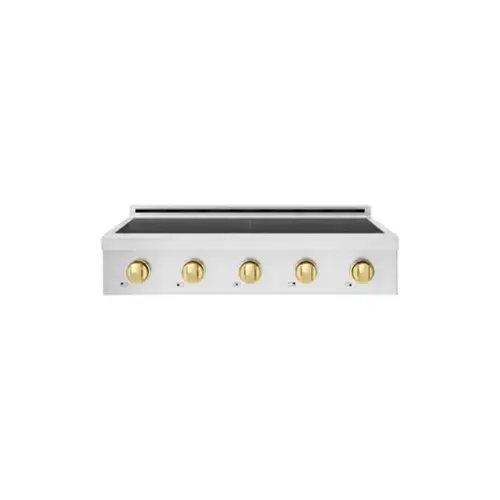Front. ZLINE - Autograph 36 in. Paramount Built-in Induction Rangetop with 5 Elements in Stainless Steel and Polished Gold Accents - Stainless Steel.