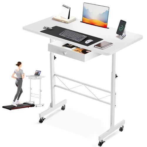 GTPlayer - Mobile Standing Desk 32 IN Sit Stand Computer Desks Carbon Fiber Desktop - White-Front_Standard 