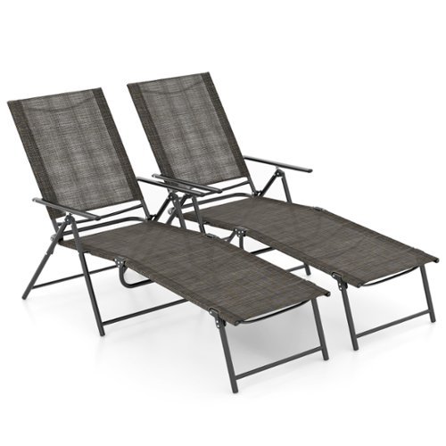 Costway 2 Piece Patio Folding Chaise Lounge Chairs with 6-Level Backrest Reclining Chairs - Tan