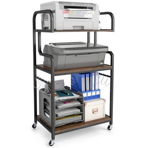 Gymax - 3-Tier Rolling Printer Stand Home Office Large Printer Cart w/ Storage Shelves Rustic Black - Brown-Front_Standard 