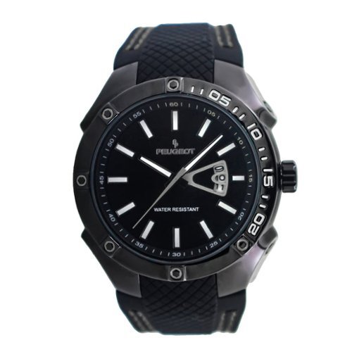 Peugeot - Men's 44mm Sport Calendar Stitched Rubber Band Watch - Black-Front_Standard 