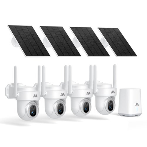 Musthome - Solar-Powered Outdoor Security Cameras, 4-Cam Kit with Home Base, 360° View, 4K Resolution, No Monthly Fee - White-Front_Standard 
