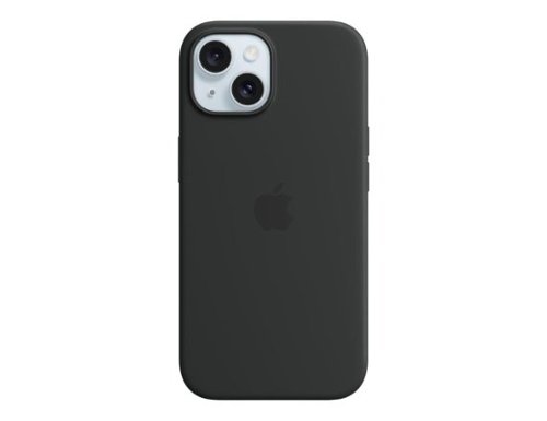 Apple - Silicone Case with MagSafe for iPhone 15 Plus - Black-Front_Standard 