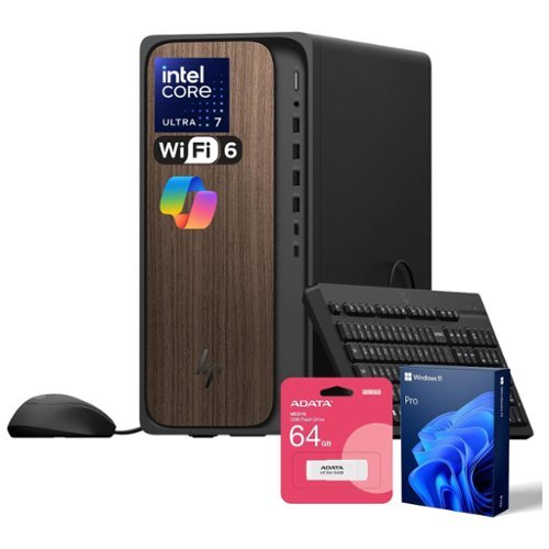 HP - OmniDesk Desktop - Intel Core Ultra 7 265 with 64GB DDR5 RAM - 2TB SSD - Wired Keyboard & Mouse - Adata 64GB USB Drive - Black-Front_Standard 