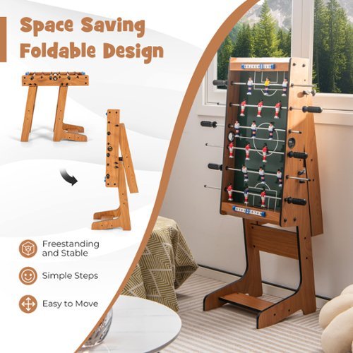 Costway Foldable Football Table Space Saving Soccer Game Indoor Sports for Party Bar - Natural GLOBAL SHIPPING