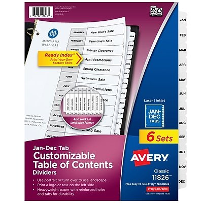 Avery - Ready Index Table of Contents Paper Dividers, Jan-Dec Tabs, 6 Sets/Pack - White-Front_Standard 