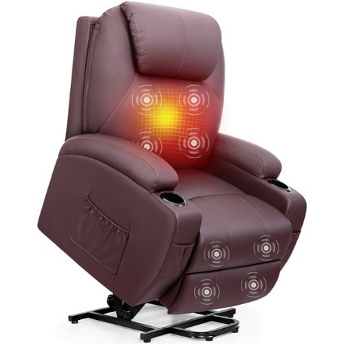 KERDOM - Massage Recliner with Heat, Power Lift, Cup Holder, Electric Single Reclining Sofa Chair Theater Seat with Massage - Brown-Front_Standard 