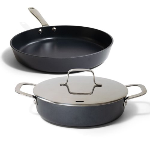 Alva - Maestro Cookware Set 3-Piece Set - Nonstick Ceramic Frying Pan and Saute Pan with Lid - Black-Front_Standard 