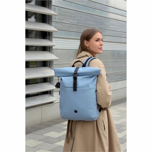 Swissdigital Design LAMONE Rolltop TSA-Friendly Water-Resistant Backpack With USB Charging Port  RFID Protection and Fits Up to 16″ Laptop - Light Blue BUY IN SAUDI ARABIA