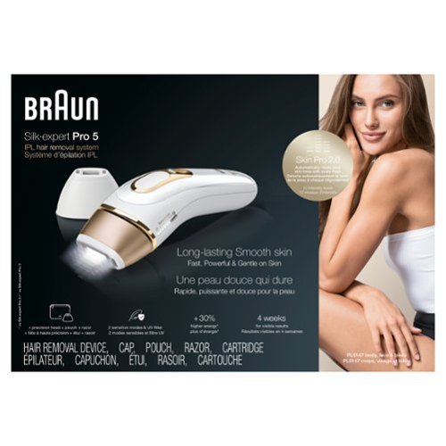 Braun Pro5 PL5147 IPL Hair Removal Kit for Men & Women - White-Gold GLOBAL SHIPPING
