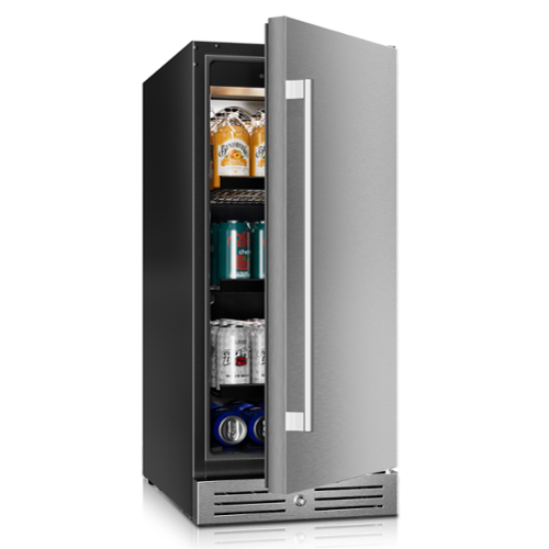 Yeego - 15 inch Beverage Refrigerator, 100 Cans Beverage Fridge, Indoor/Outdoor Refrigerator Freestanding - Stainless Steel-Front_Standard 