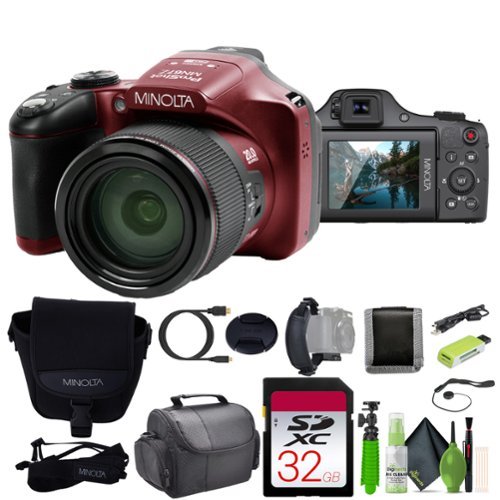 Bundle - Minolta - Pro Shot 20 MP HD Digital Camera with 67x Zoom, 1080p HD Video - Red-Front_Standard 