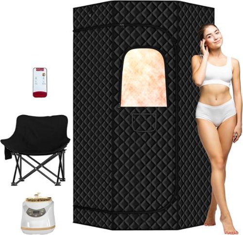 Essen Blissed - Portable Steam Sauna,Home Sauna Tent with 3L 1500W Steamer,Folding Chair,Remote Control for Spa,Gym,3'x 3'x 6.2’ - Black-Front_Standard 