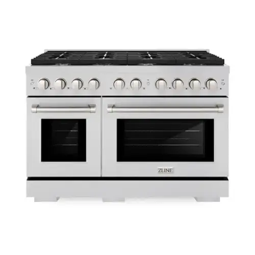 Front. ZLINE - ZLINE 48" Paramount Double Oven Dual Fuel Stainless Steel Range w/ 8 Burner Gas Cooktop (SDR48) - Stainless Steel.