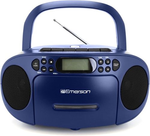 Emerson - Portable CD Player Boombox with Cassette Player Combo, Tape Recorder, AM/FM Radio, AUX Input, Black (EPB-3003 - Blue-Front_Standard 