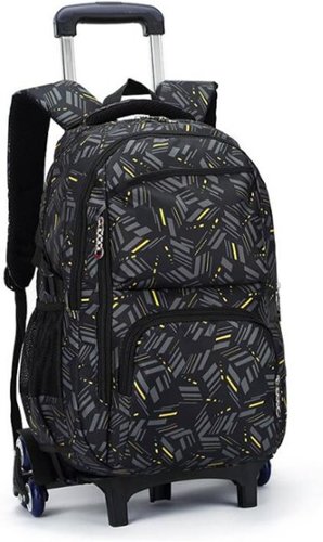 Live At Space - Rolling Backpack School High-Capacity Trolley Wheels Climbing Stairs - Yellow Stripe-Front_Standard 