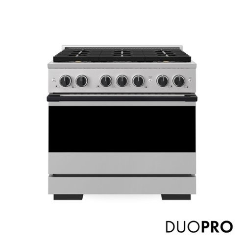 ZLINE - Autograph 36 in. 5.2 cu. ft. Manual Clean Marino Freestanding DuoPro Gas Range with Convection Oven & Black Accents - Stainless Steel