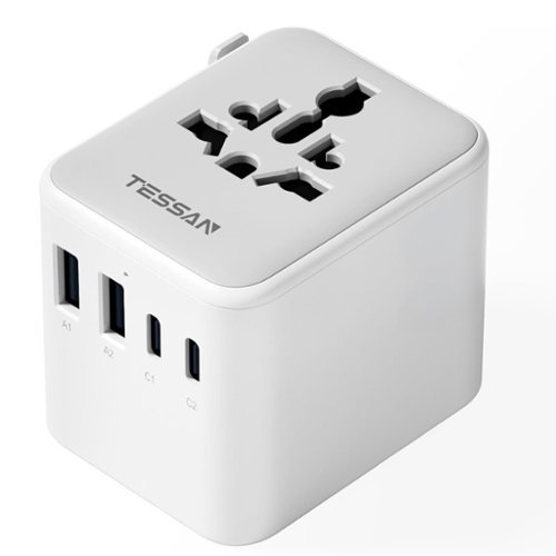 TESSAN - 21W Universal Travel Adapter with 2 USB A and 2 USB C Ports (Fast Charging ) - Grey white-Front_Standard 