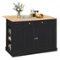 Costway - Kitchen Island with Storage Drop Leaf Breakfast Bar Table with Top Freestanding Buffet Sideboard - Black + Natural-Front_Standard
