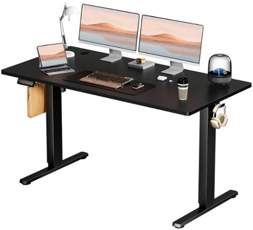 Bestier - 55in Electric Standing Desk Height Computer Home Office Desk with Hooks and Wire Holes - Black-Front_Standard 