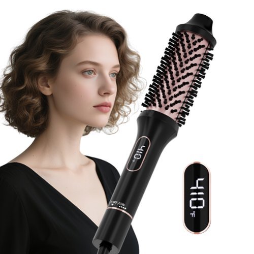 NICEBAY - Heated Round Brush, Thermal Styling Brush, Thermal Brush, Electric Curling Brush With 6 Temp Settings - Black and rose golden-Front_Standard 