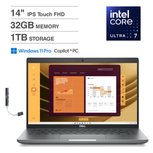 Dell - Latitude 5450 Laptop 14.0 FHD (Intel Ultra 7 155U, 32GB DDR5, 1TB M.2 PCIe SSD, Win 11 Pro) w/USB Hub - Gray-Front_Standard 