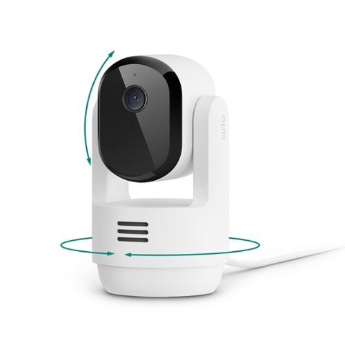 Arlo - Essential Pan Tilt Indoor Security Camera 2K - Wired Plug-In Powered, Privacy Mode, 1-Cam - White-Front_Standard 