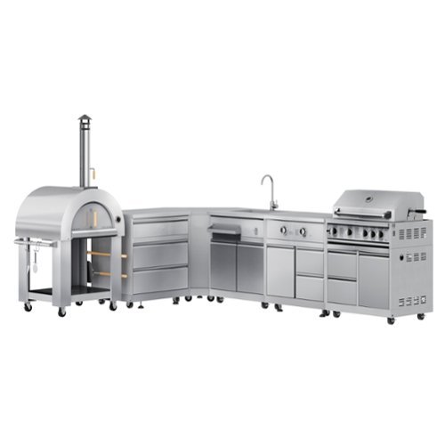 Koolmore - Outdoor Kitchen with Wood fire Pizza Oven, 3 Drawer Cabinet, Corner Cabinet, Sink, Side Burner, 30 in. Grill and Cabinet - Stainless Steel-Front_Standard 