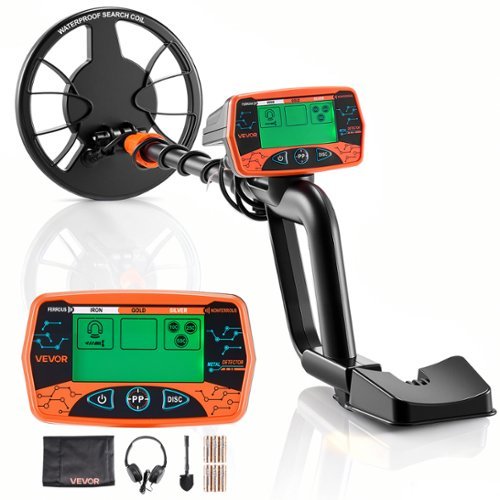 VEVOR - Metal Detector for Adults, 8", Professional High Accuracy Gold Detector, IP68 Waterproof Search Coil with Display - Black and orange-Front_Standard 