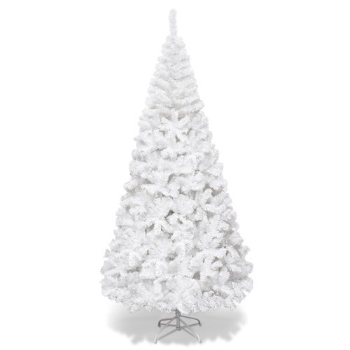 Costway - 7Ft Artificial PVC Christmas Tree Stand Indoor Outdoor - White-Front_Standard 
