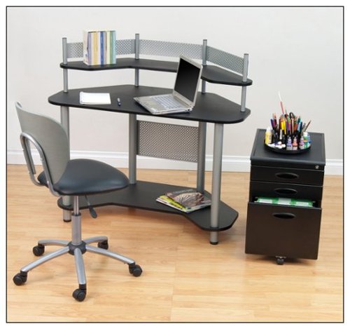 Calico Designs - Study Corner Computer Desk - Silver/Black